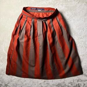 Vintage Long Wool Skirt Women's 6 Academia Striped Reddish Brown Cottage Flare